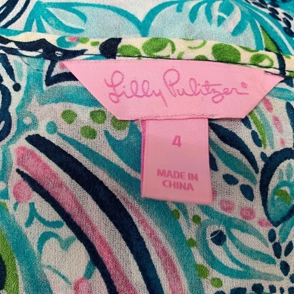 Lilly Pulitzer 100% Silk Sleeveless Blouse, Size 4 - Picture 4 of 6